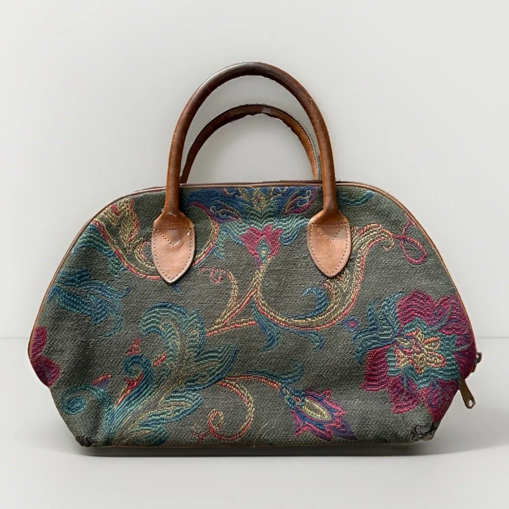 Heckathorn Tapestry Purse Floral Paisley Boho Red Green Cottage Core Leather